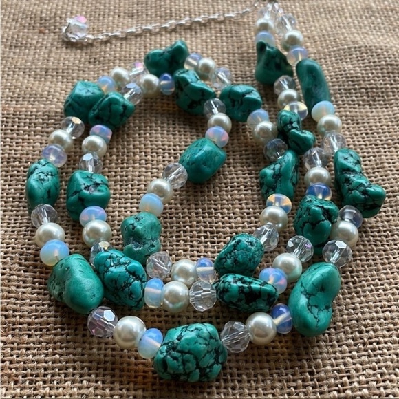 Jewelry - Turquoise Necklace adjustable Glass Pearl Beads & Opal New Handmade New